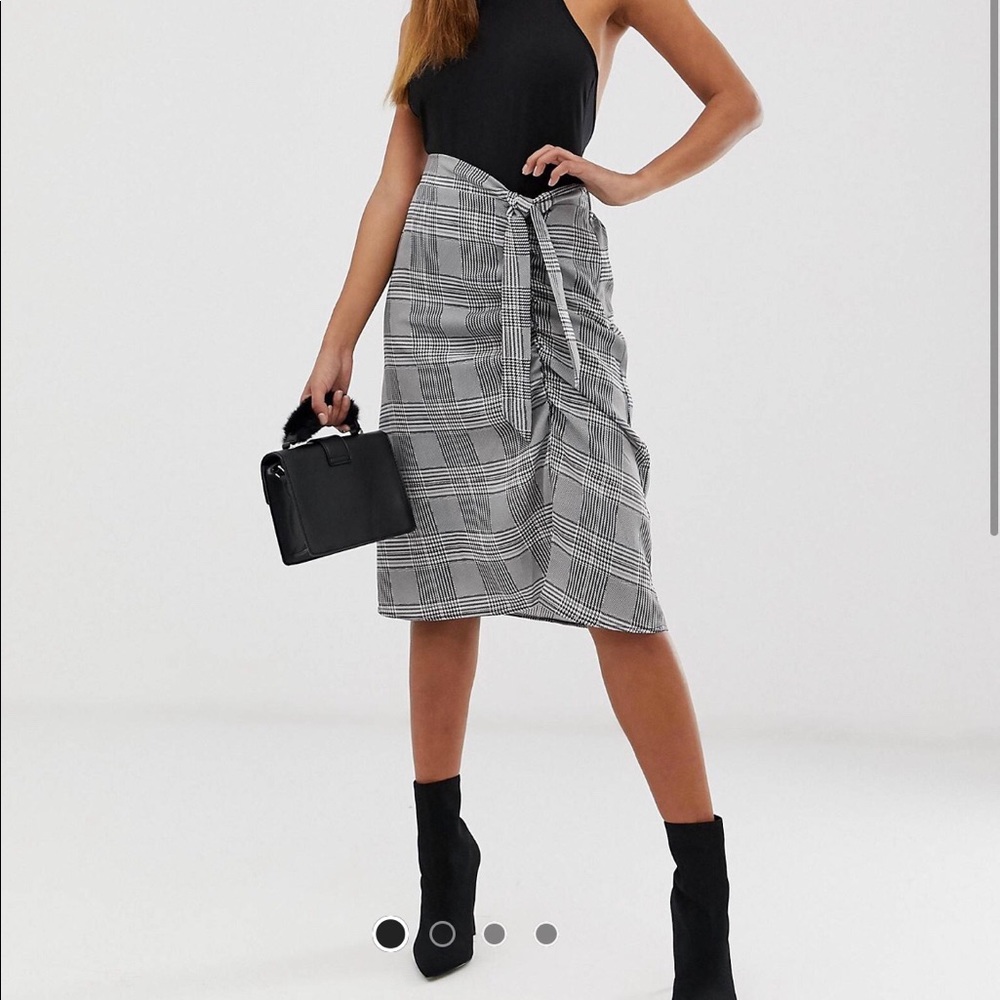 Misguided wrap midi skirt in gray check